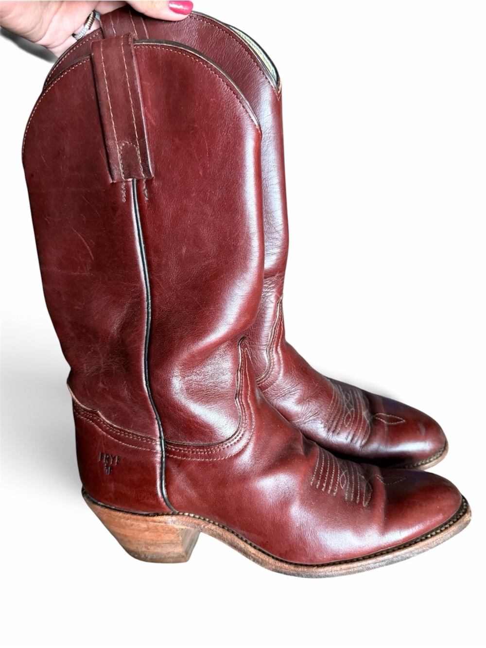 FRYE Vintage Red Brown Leather Western Cowboy Boots Festival Westerncore 8 - Picture 2 of 10